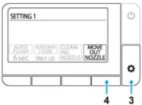 SETTING 1 AUTO FLUSH AUTO OPEN CLOSE CLEANING NOZZLE MOVE OUT NOZZLE 6 sec ONLY LID NOZZLE 4 3