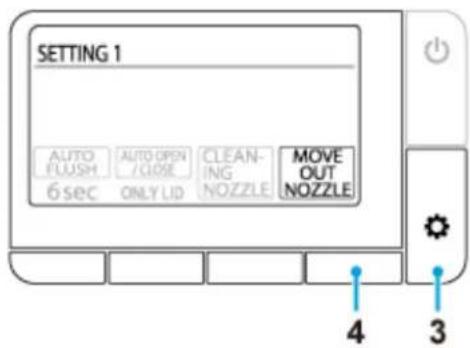 SETTING 1 AUTO FLUSH AUTO OPEN /CLOSE CLEANING MOVE OUT NOZZLE 6 sec ONLY LID NOZZLE NOZZLE 4 3