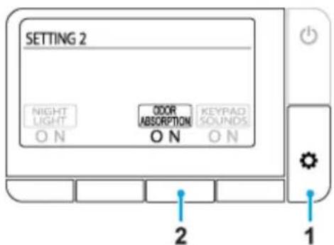 SETTING 2 NIGHT LIGHT ON ODD ABSORPTION ON KEYPAD SOUNDS ON 2 1