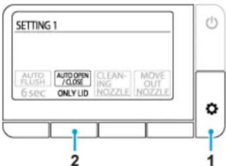 SETTING 1 AUTO FLUSH AUTO OPEN /CLOSE CLEANING MOVE OUT NOZZLE 6 sec ONLY LID NOZZLE NOZZLE 2 1