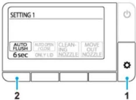 SETTING 1 AUTO FLUSH AUTO OPEN CLOSE CLEANING MOVE OUT NOZZLE 6 sec ONLY LID NOZZLE NOZZLE 2 1