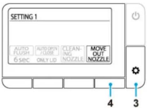 SETTING 1 AUTO FLUSH AUTO OPEN /CLOSE CLEANING MOVE OUT NOZZLE 6 sec ONLY LID NOZZLE NOZZLE 4 3