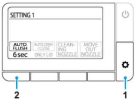 SETTING 1 AUTO FLUSH AUTO OPEN / CLOSE CLEAN-ING MOVE OUT 6 sec ONLY LID NOZZLE NOZZLE