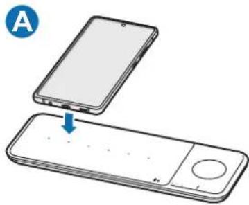 SAMSUNG EPP6300 - Asetage toetatud mobiilsideseadme keskosa ja Galaxy Buds laadimismähise keskossa (a) et neid laadida (A). Peale selle saate laadida juhtmevaba laadija kella laadimisalal (B) ka Galaxy Watchi. - 2