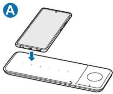 SAMSUNG EPP6300 - Place the center of supported mobile device and Galaxy Buds on the charging coil center (a) to charge it (A). You can also charge the Galaxy Watch on the watch charging coil of the wireless charger (B). - 2