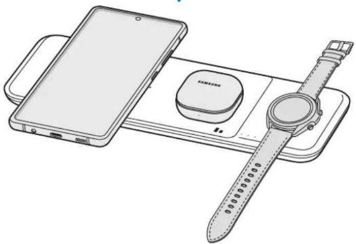 SAMSUNG EPP6300 - Place the center of supported mobile device and Galaxy Buds on the charging coil center (a) to charge it (A). You can also charge the Galaxy Watch on the watch charging coil of the wireless charger (B). - 5
