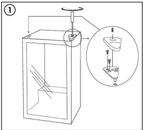 Technical diagram showing a mechanical assembly with labeled components and a magnified inset view of a component with pins and base.