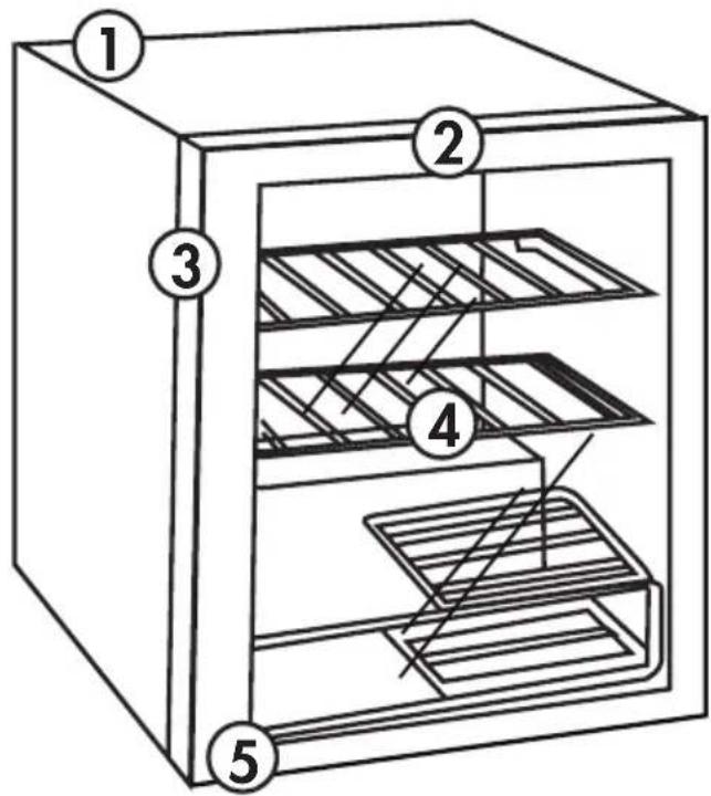 Technical diagram of a 3D oven with numbered components for identification