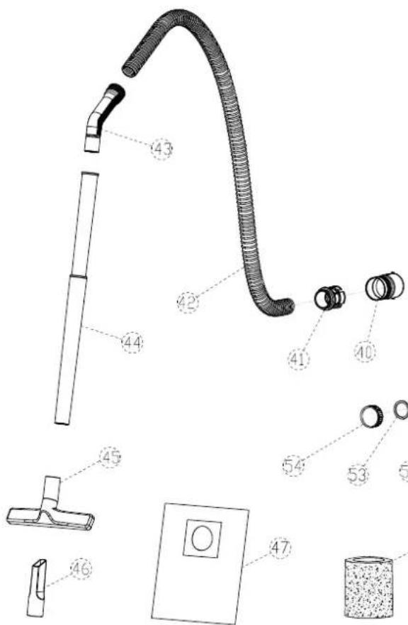 Technical diagram of a vacuum tube assembly with numbered parts for identification
