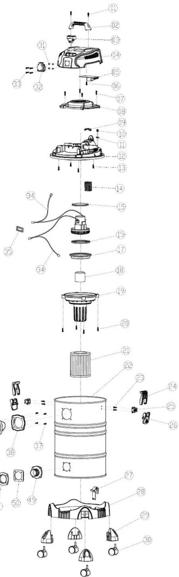 Exploded view diagram of a refrigerator internal components with numbered labels for identification.