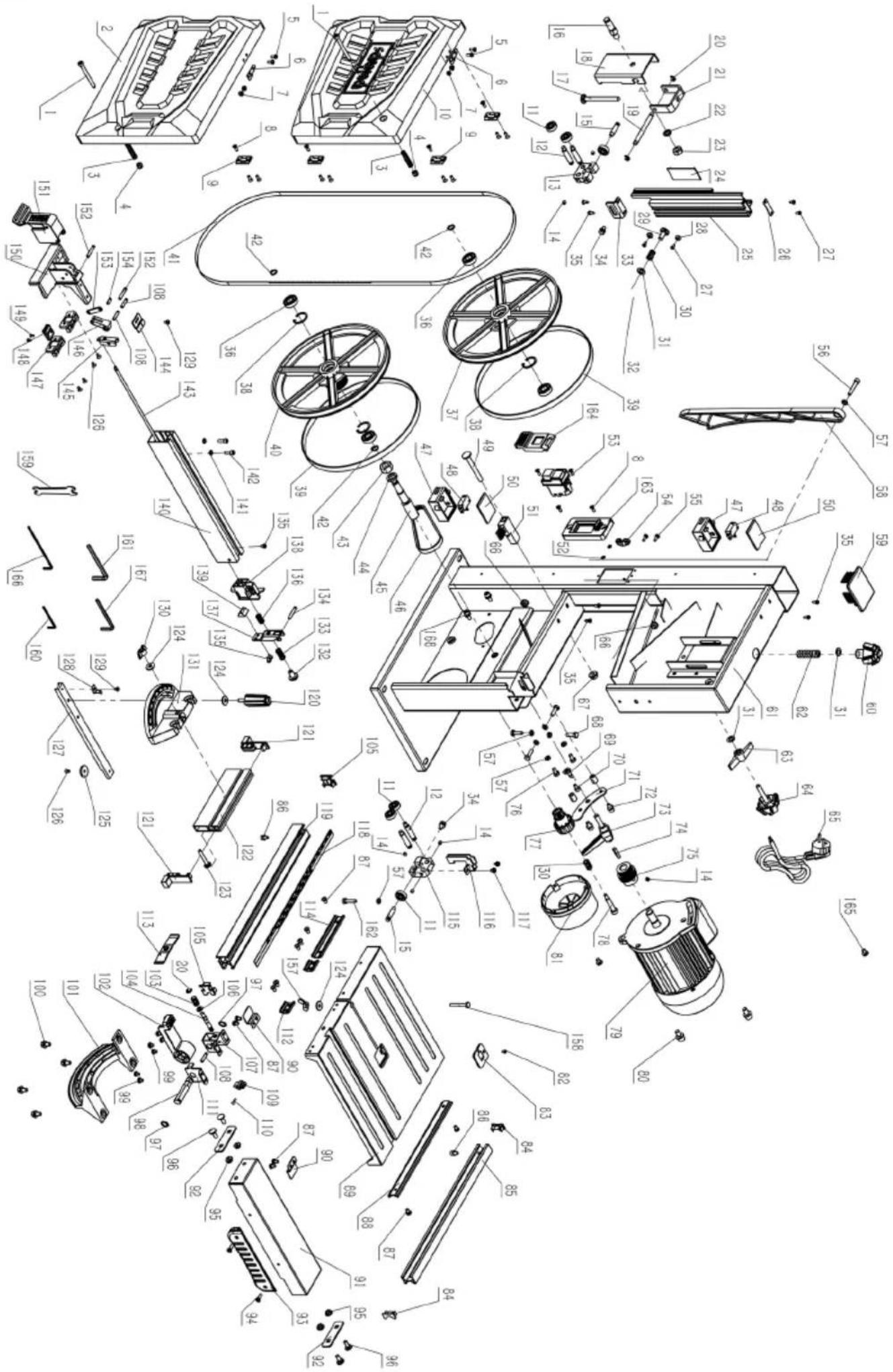 Exploded view diagram of a mechanical assembly with numbered components and exploded views