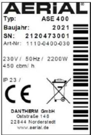 Aerial ASE 400 - Tyyppikilpi - 1