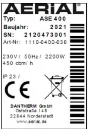 Aerial ASE 400 - Tabliczka znamionowa - 1