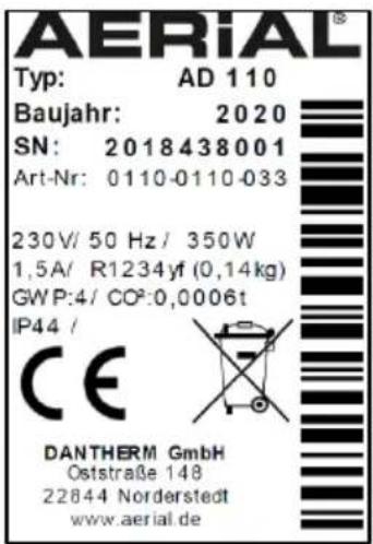 Aerial AD 110 - Placa de características - 1