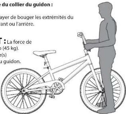 du collier du guidon : ayer de bouger les extrémités du ant ou l'arrière. : La force de (45 kg). (s) u guidon.