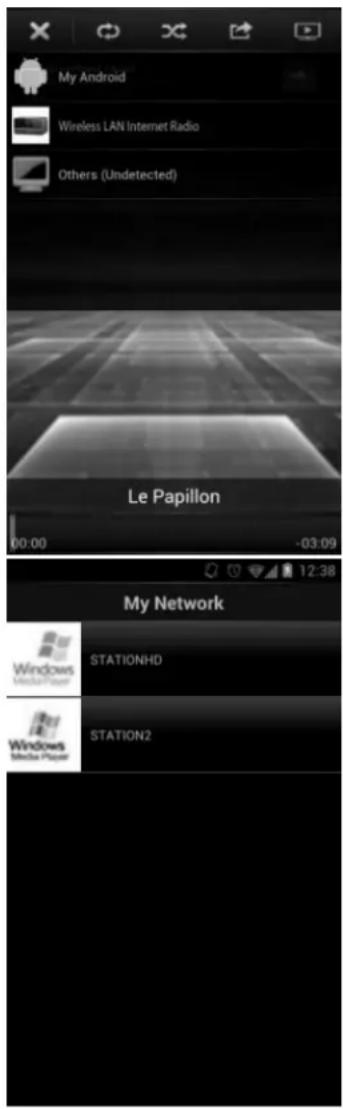 My Android Wireless LAN Internet Radio Others (Undetected) Le Papillon 00:00 -03:09 My Network Windows Media Player STATIONHD STATION2