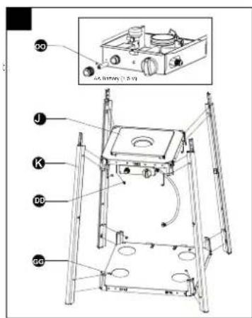 Technical diagram of a mechanical device with labeled components and an inset photo showing a device with ports and control panel.