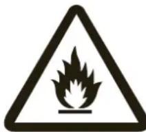 Warning sign depicting a flame symbol inside a triangle, indicating hazardous material