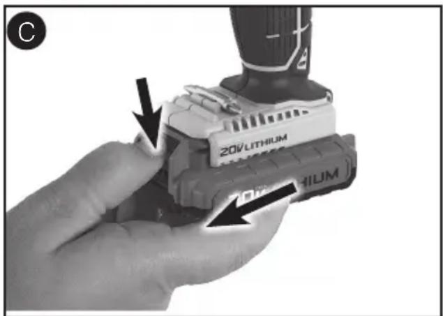 Porter-Cable PCC608 - Operating Instructions Installing and Removing the Battery Pack From the Tool - 2