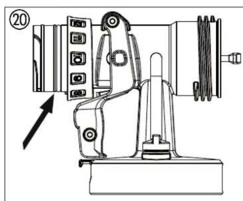 Technical diagram of a sewing machine with numbered component and directional arrow indicating motion