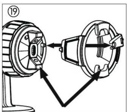 Technical diagram showing mechanical assembly with labeled component 19 and directional arrows indicating motion or force.