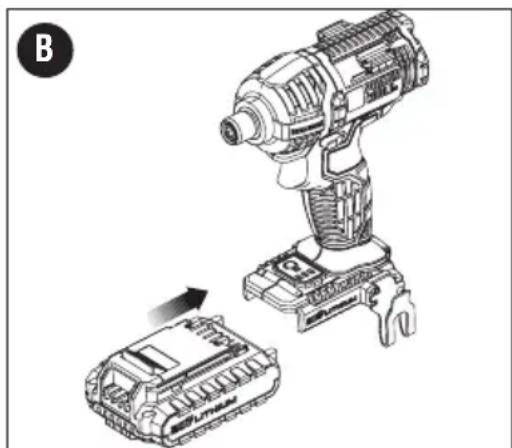 Porter-Cable PCC640 - INSTALLING AND REMOVING THE BATTERY PACK FROM THE TOOL - 1