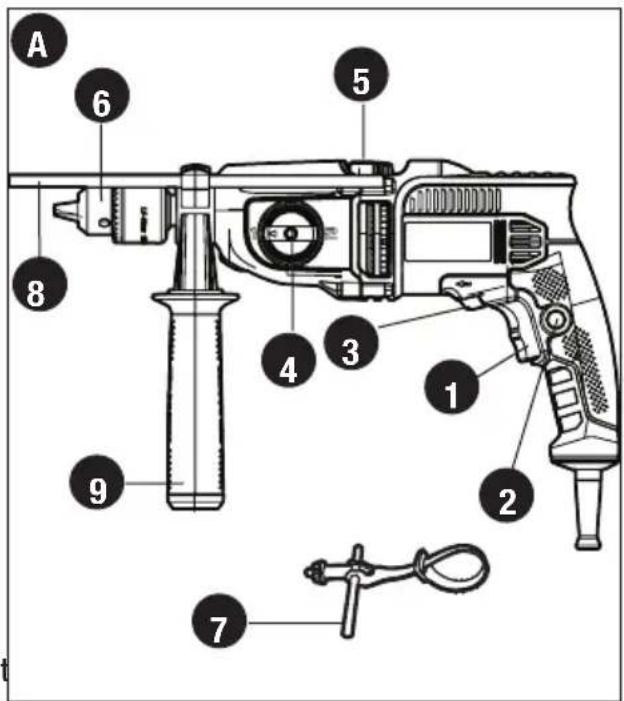 Porter-Cable PC70THD - Fixation de la poignée latérale - (fig. C) - 1