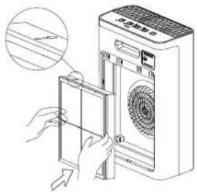 Diagram showing hand inserting a fan into an air conditioner unit with Chinese label '空调机' (air conditioner)