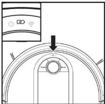Diagram of a vacuum cleaner with labeled components including 'Clean' and 'Drink', showing a circular dial indicator.
