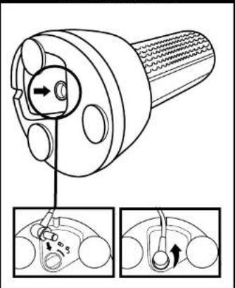 Technical diagram showing a mechanical component with directional arrows and two close-up insets illustrating the internal components.
