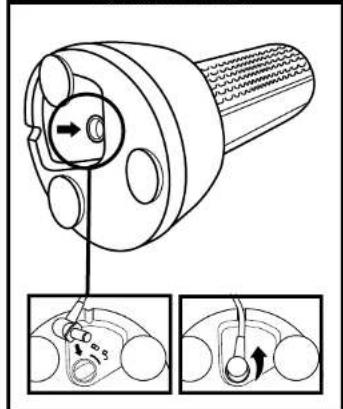 Technical diagram showing mechanical assembly with labeled components and directional arrows, including zoomed-in views of internal parts.