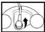 Diagram showing a vacuum cleaner with labeled parts and directional arrows indicating motion or assembly.
