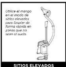 Utilice el mango en el modo de sitios elevados para limpler de forma rápida en zones que no sean el suelo. SITIOS ELEVADOS