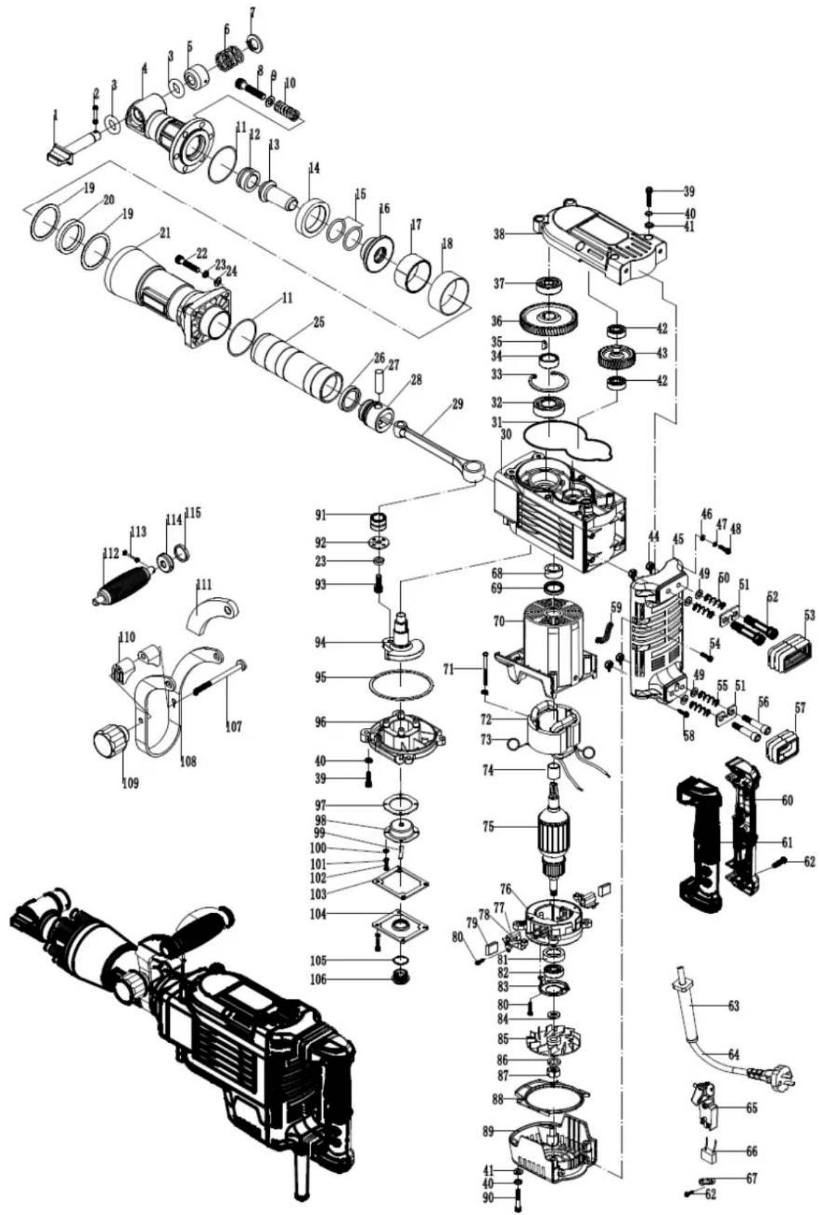 Exploded view diagram of a mechanical assembly with numbered parts for identification