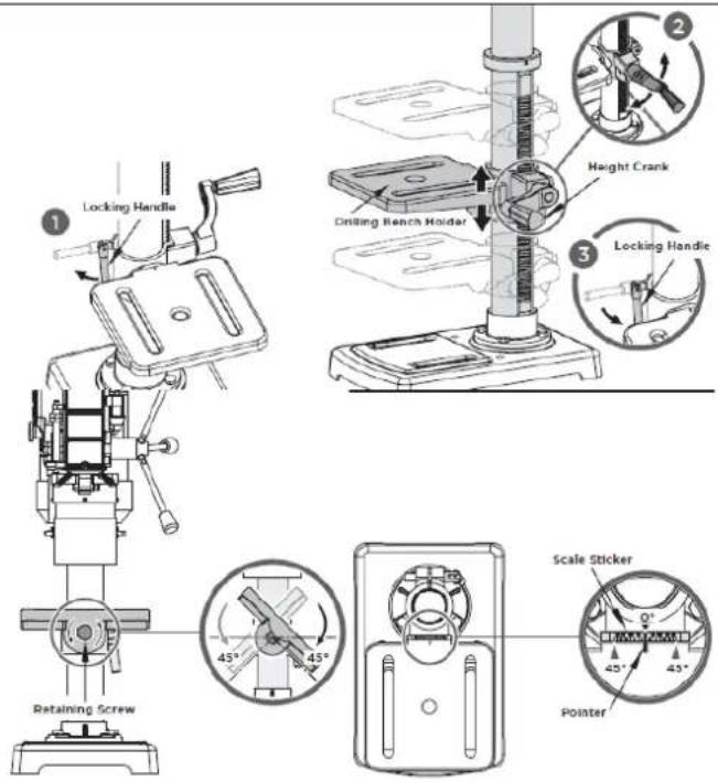 Zipper ZISTB16T - Régler la table de perçage (hauteur, position angulaire) - 1