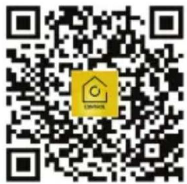 QR code with a yellow logo in the center containing a house and circular symbol.