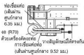 ท้อเชื่อมต่อ (เส้นผ่าน ศูนย์กลาง 6.35 mm.) งอ (R70) ด้วยเครื่องตัดของท้อ การเชื่อมต่อท้อ วางสัญลักษณให้ตรงกัน (เส้นผ่านศูนย์กลาง 9.52 mm.)