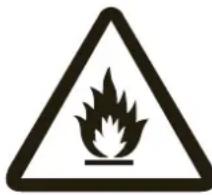 Warning sign depicting a flame symbol inside a triangle, commonly used in safety or hazard prevention.