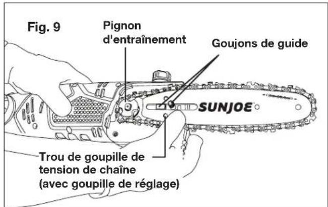 Sun Joe SWJ802EPRP - Pose/remplacement du guide-chaîne et de la chaîne - 9