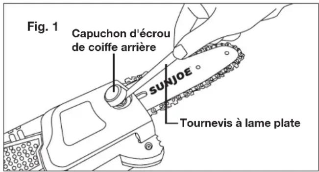 Sun Joe SWJ802EPRP - Pose/remplacement du guide-chaîne et de la chaîne - 1