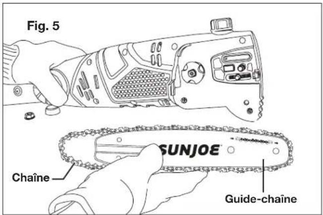 Sun Joe SWJ802EPRP - Pose/remplacement du guide-chaîne et de la chaîne - 5