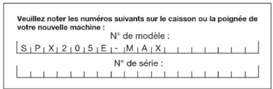 Sun Joe SPX205EMAX - Numéros de modèle et de série - 1