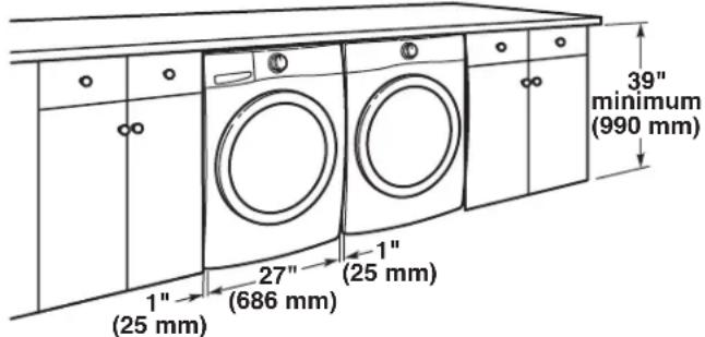 WHIRLPOOL YWED9620HC - Recommended installation clearances (dryer only): - 2