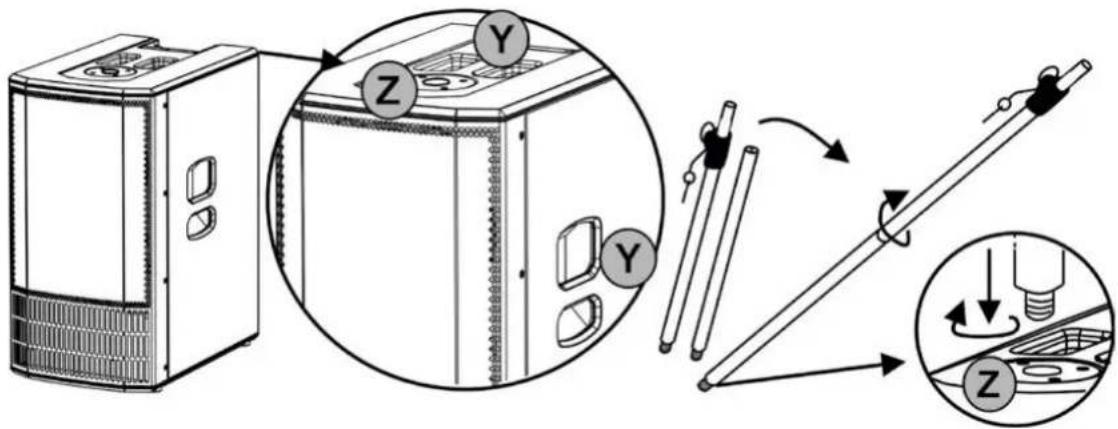 DB Technologies es1203 - MONTAJE DEL PIE TELESCÓPICO (SUMINISTRADO) EN EL SUBWOOFER - 1