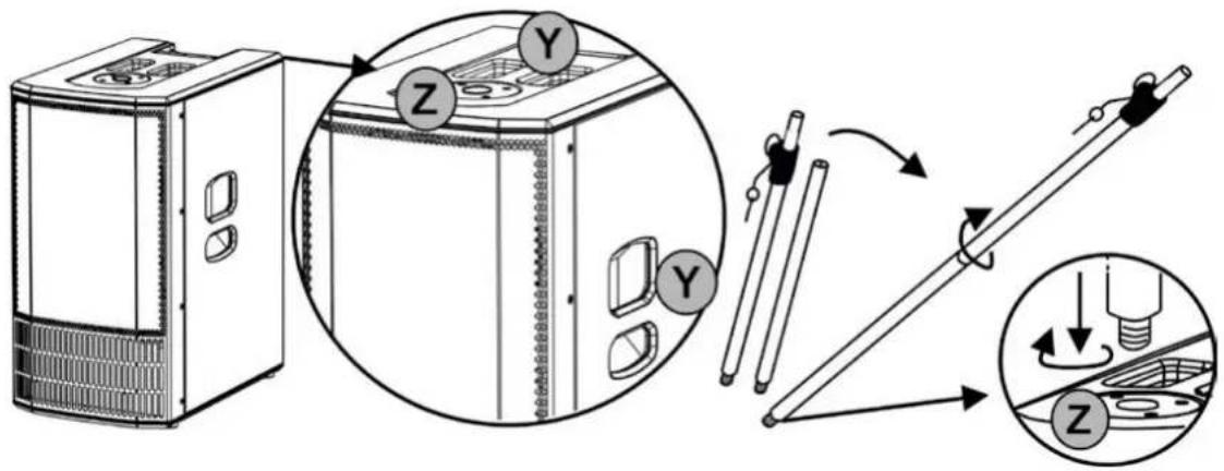 DB Technologies es1203 - ASSEMBLING THE SUPPLIED TELESCOPIC POLE ON THE SUBWOOFER - 1
