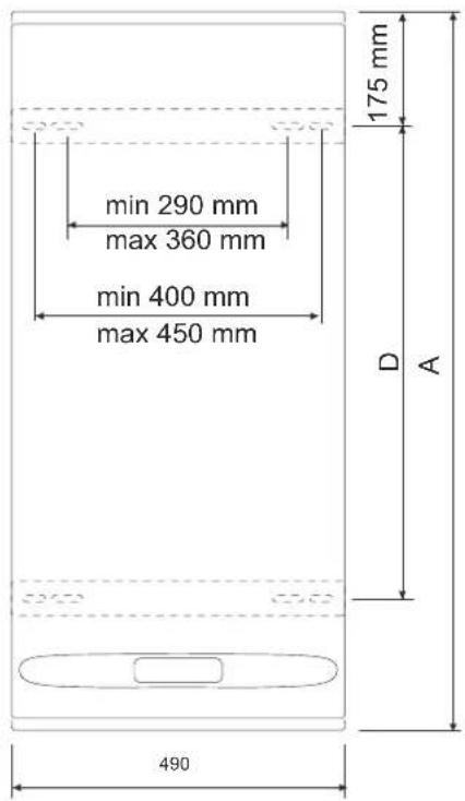 min 290 mm max 360 mm min 400 mm max 450 mm 175 mm D A 490