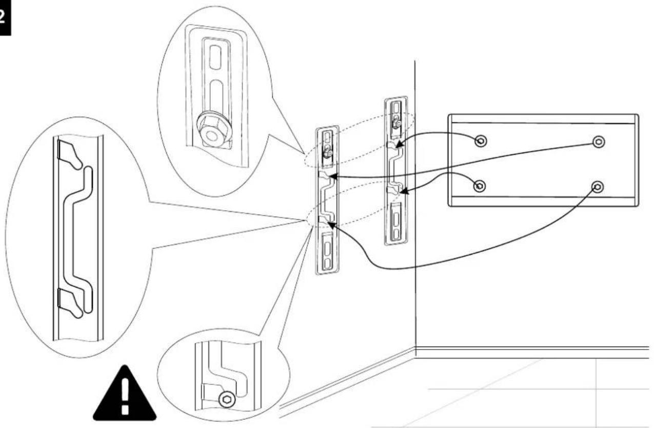 Technical diagram illustrating a door panel installation process with labeled components and warning symbol