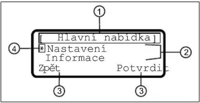 [Hlavní nabídka] *Nastavení Informace Zpět Potvrdit ① ② ③ ④