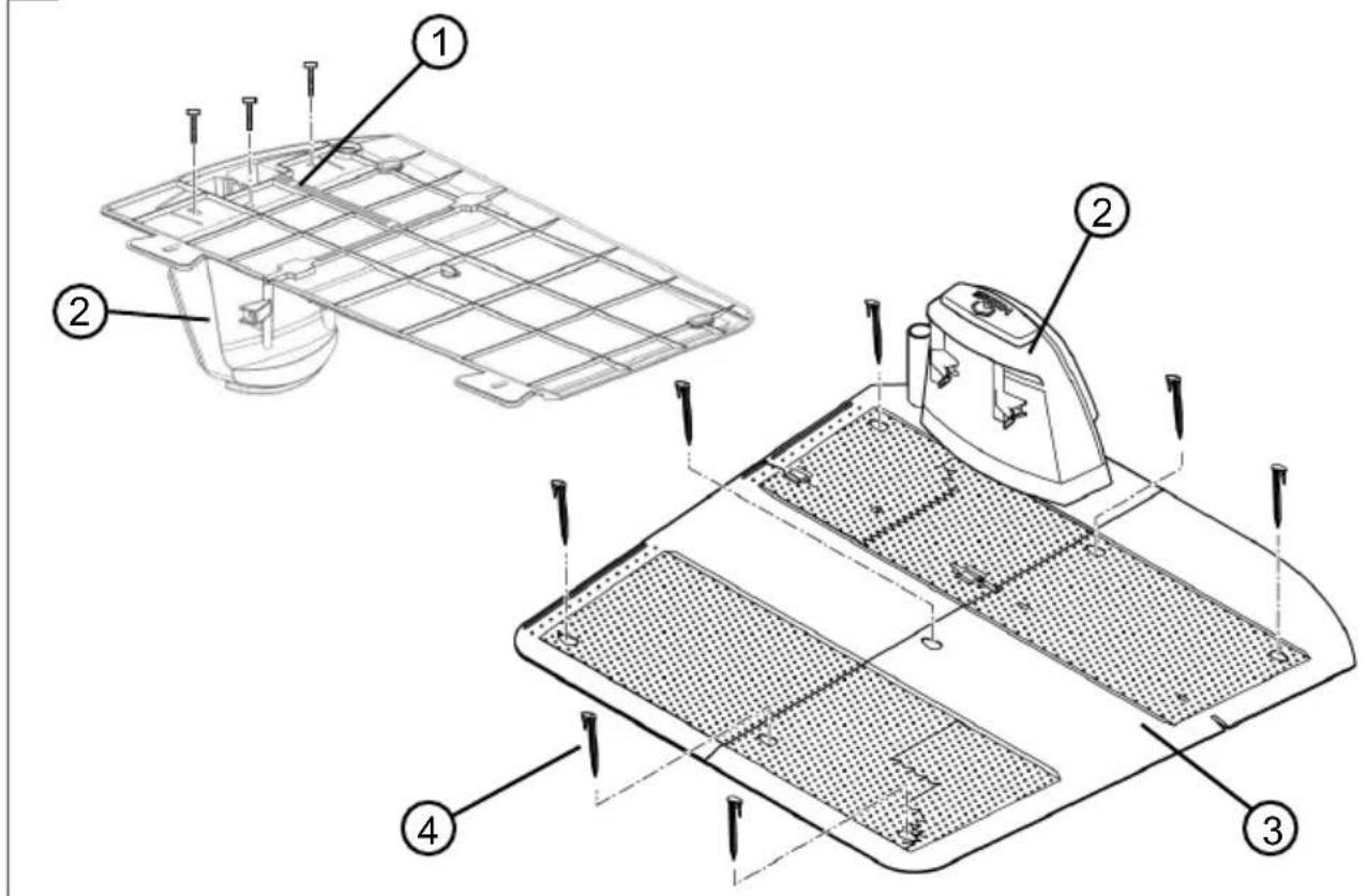 Technical diagram showing assembly steps of a mechanical device with labeled components