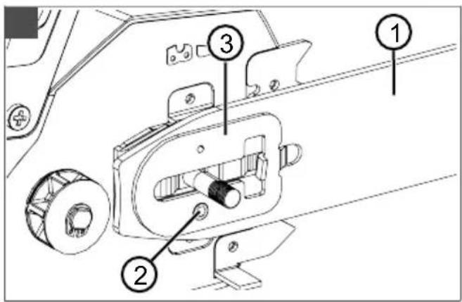 Technical diagram of a mechanical device with numbered components labeled 1, 2, and 3